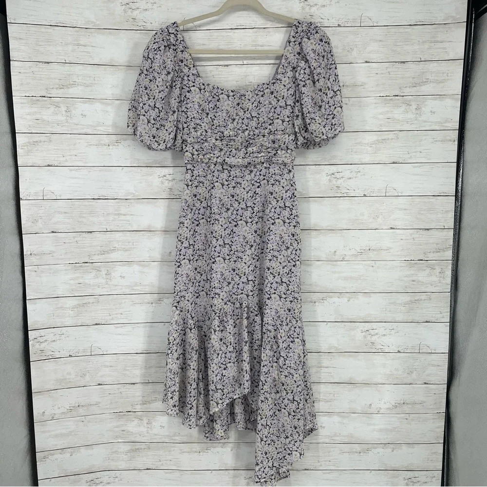 ASTR the label Micalela Floral Puff Sleeve Asymmetrical Midi Dress Size XS - Picture 6 of 16